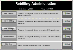 Rebilling Administration Screen